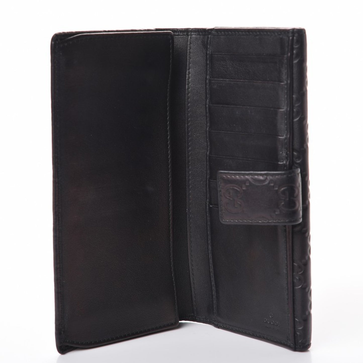 Guccissima Margaux Calfskin Metal Bar Continental Flap Wallet Black