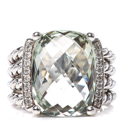 David Yurman Sterling Silver Diamond Prasiolite 16mm Wheaton Ring 54 6.75 1 of 6