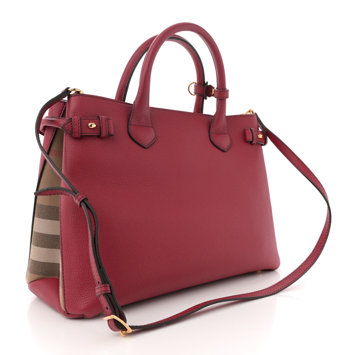 Burberry Derby Calfskin House Check Medium Banner Tote Russet Red 3 of 11