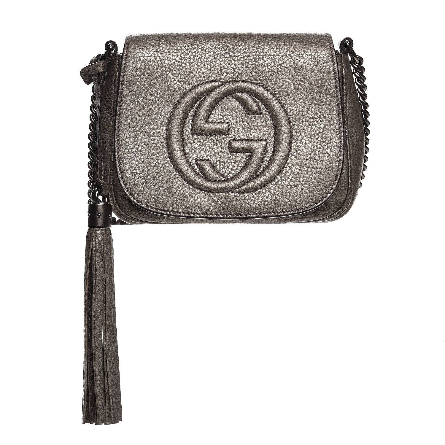 Gucci Metallic Pebbled Calfskin Small Soho Flap Crossbody Sasso 1 of 7