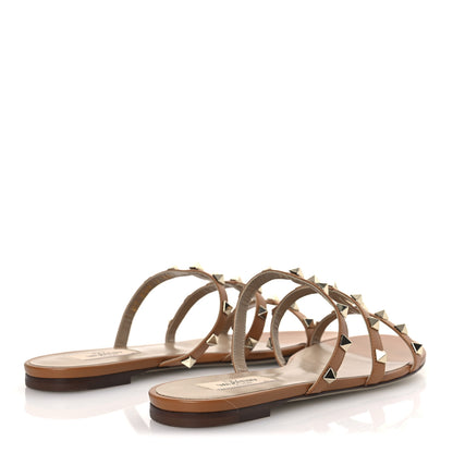 Valentino Garavani Nappa Rockstud Caged Flat Slide Sandals 38.5 Almond 5 of 11