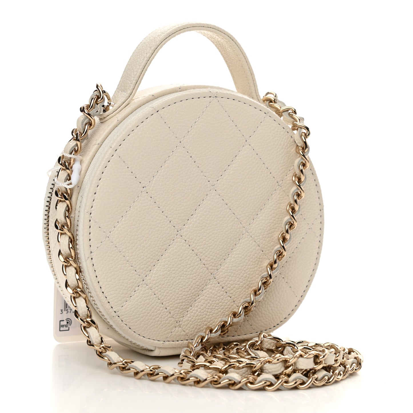 Caviar Quilted Round Handle With Care Vanity With Chain White