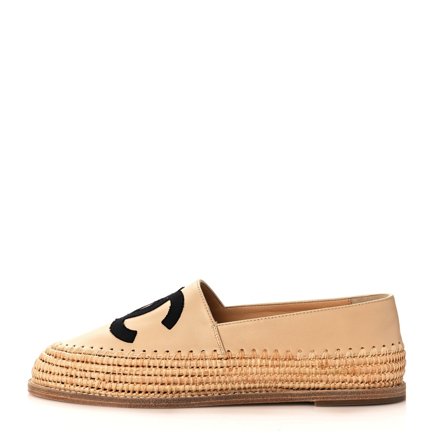 Lambskin Grosgrain CC Espadrilles 38 Beige Black