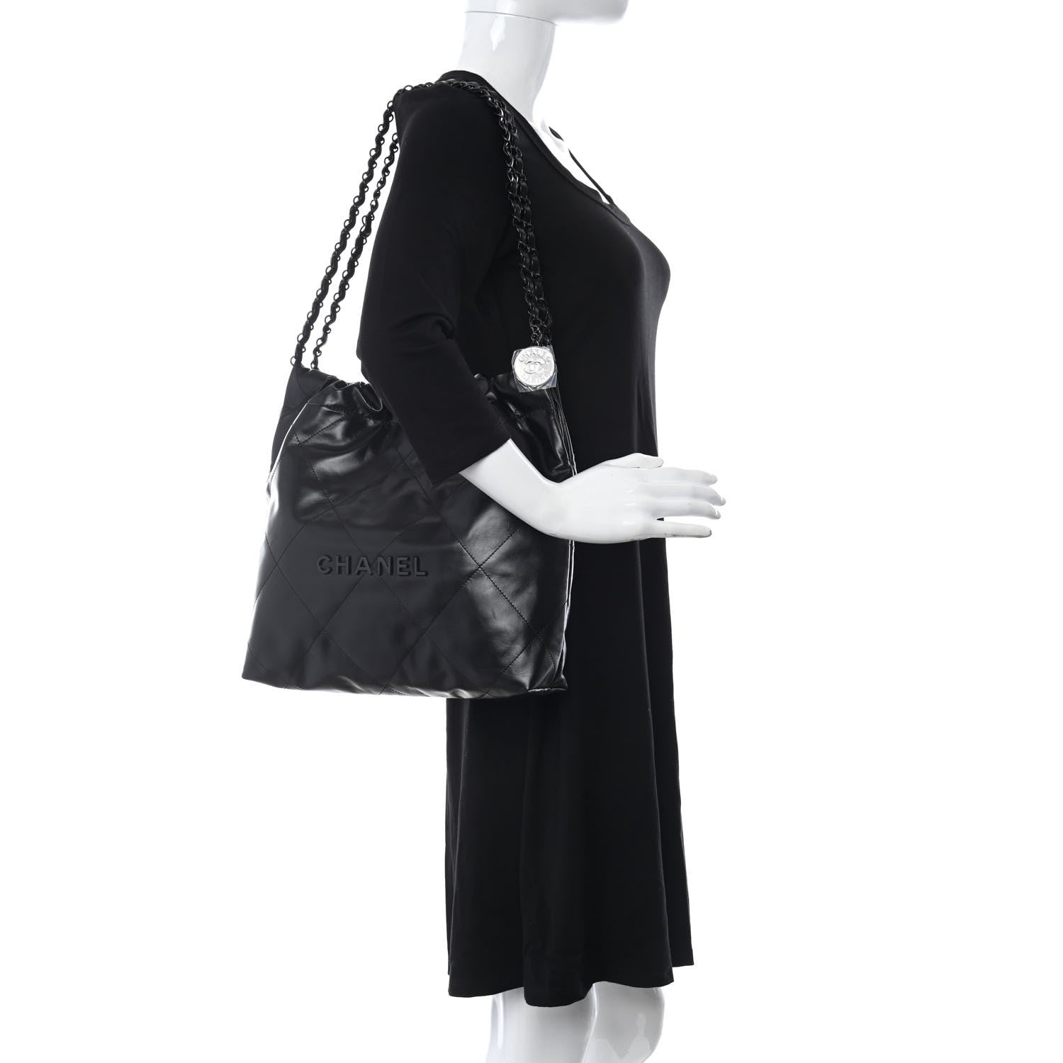 Chanel Shiny Calfskin Quilted Small Chanel 22 So Black 2 of 9