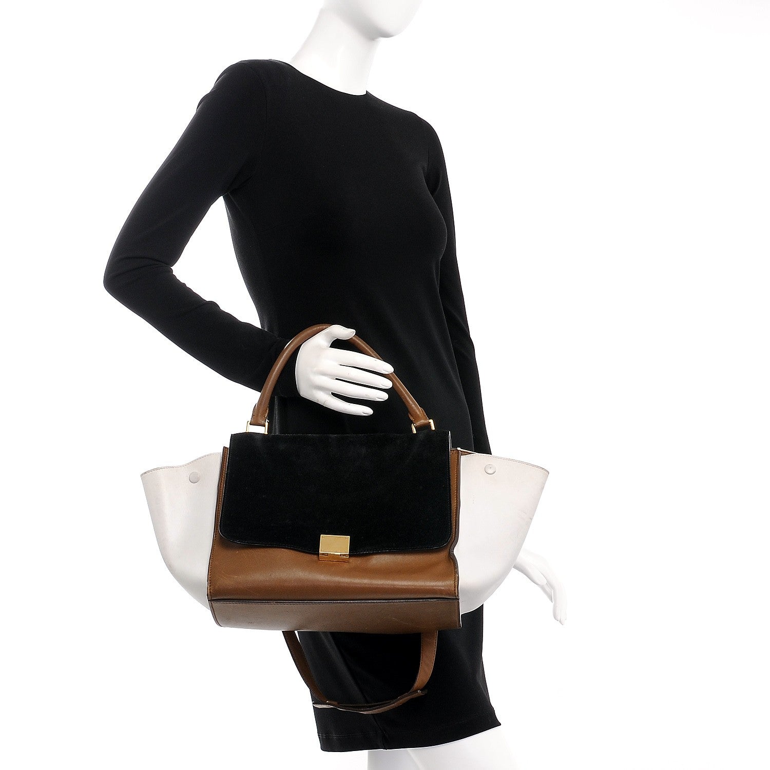 Celine Calfskin Suede Medium Tri-Color Trapeze Black 3 of 11