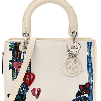 Christian Dior Smooth Calfskin Embroidered Beaded Floral Medium Lady Dior White Multicolor 8 of 12