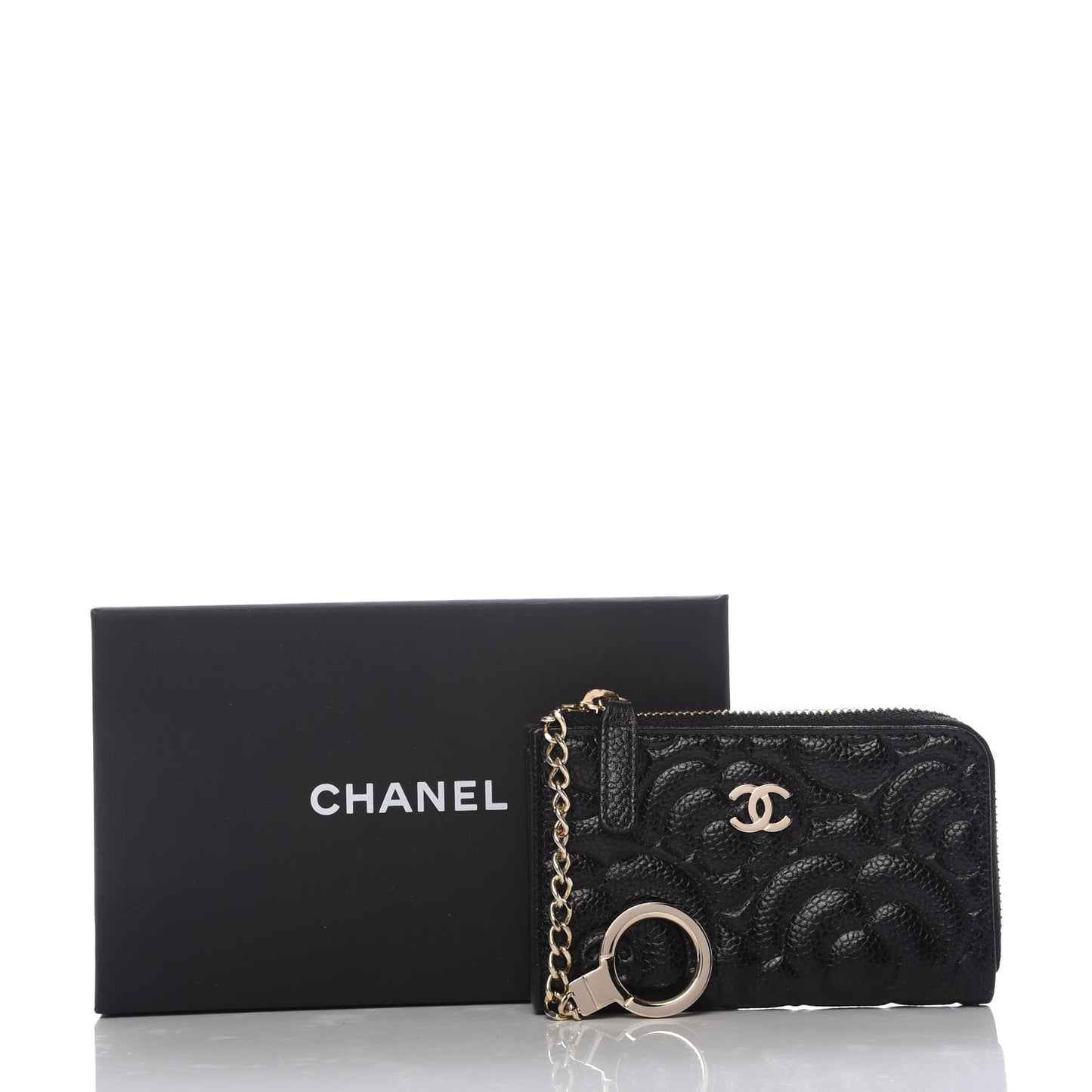 Caviar Camellia Embossed Key Holder Case Black
