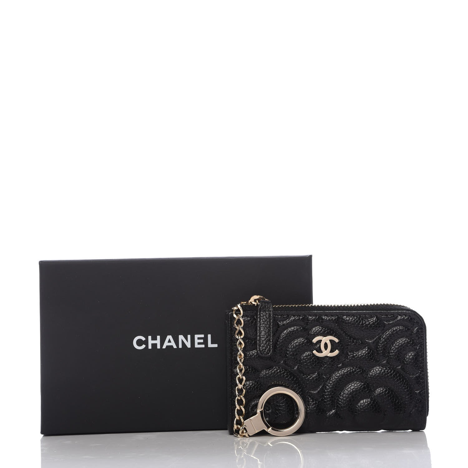 Chanel Caviar Camellia Embossed Key Holder Case Black 10 of 10