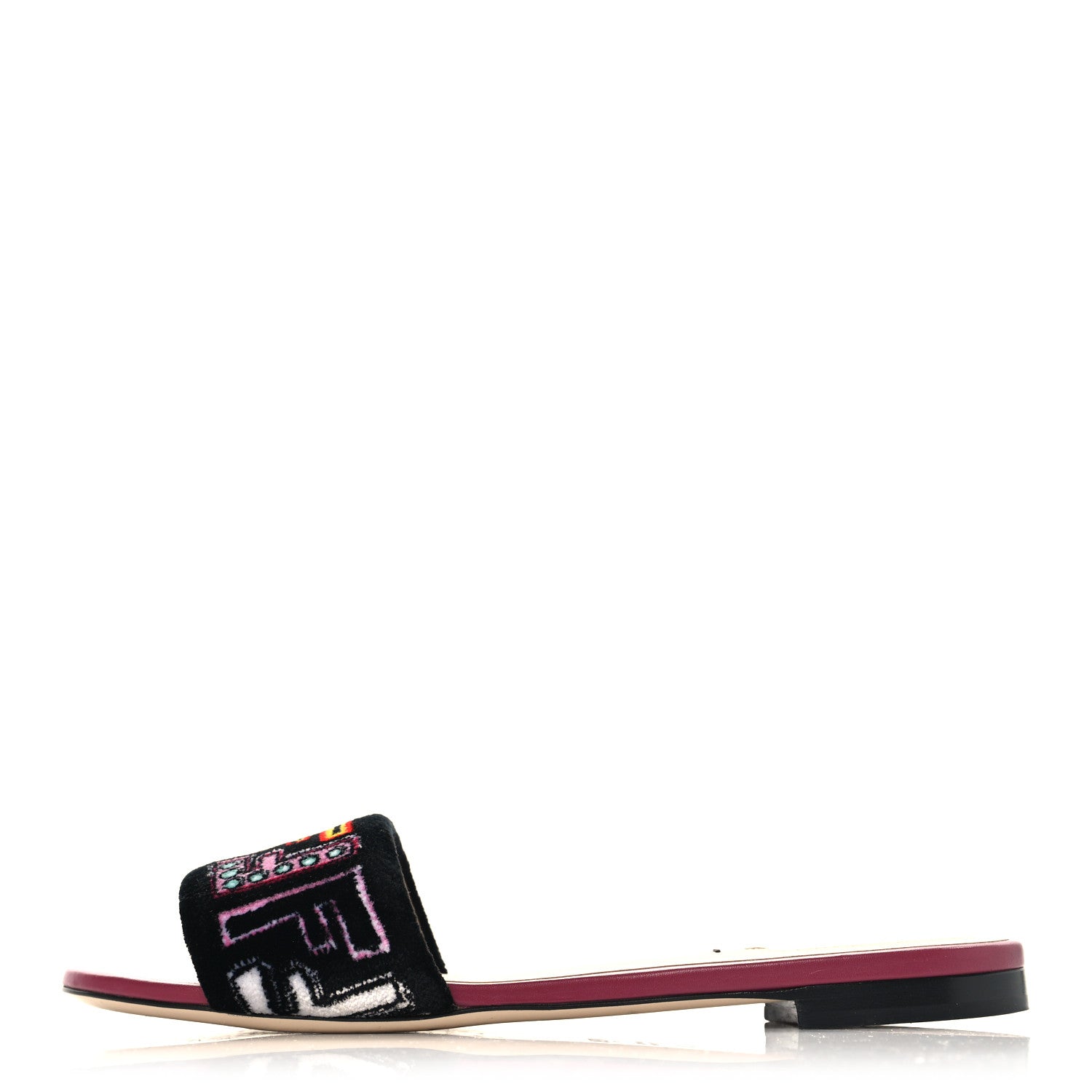 Fendi Velvet FF Flat Slide Sandals 37.5 Multicolor 1 of 9