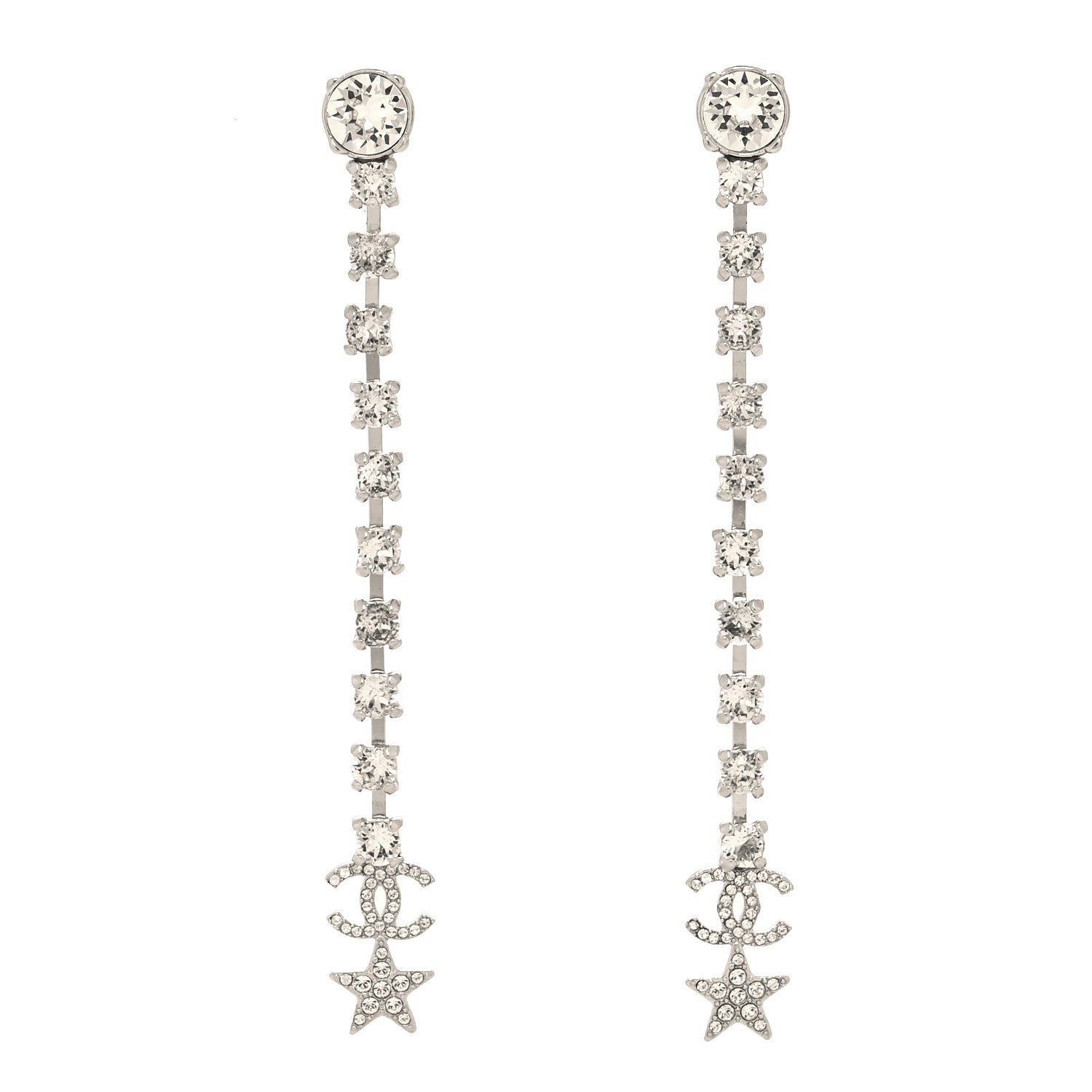 Chanel Crystal Starfall Drop Long CC Earrings Silver 1 of 5