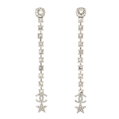 Chanel Crystal Starfall Drop Long CC Earrings Silver 1 of 5