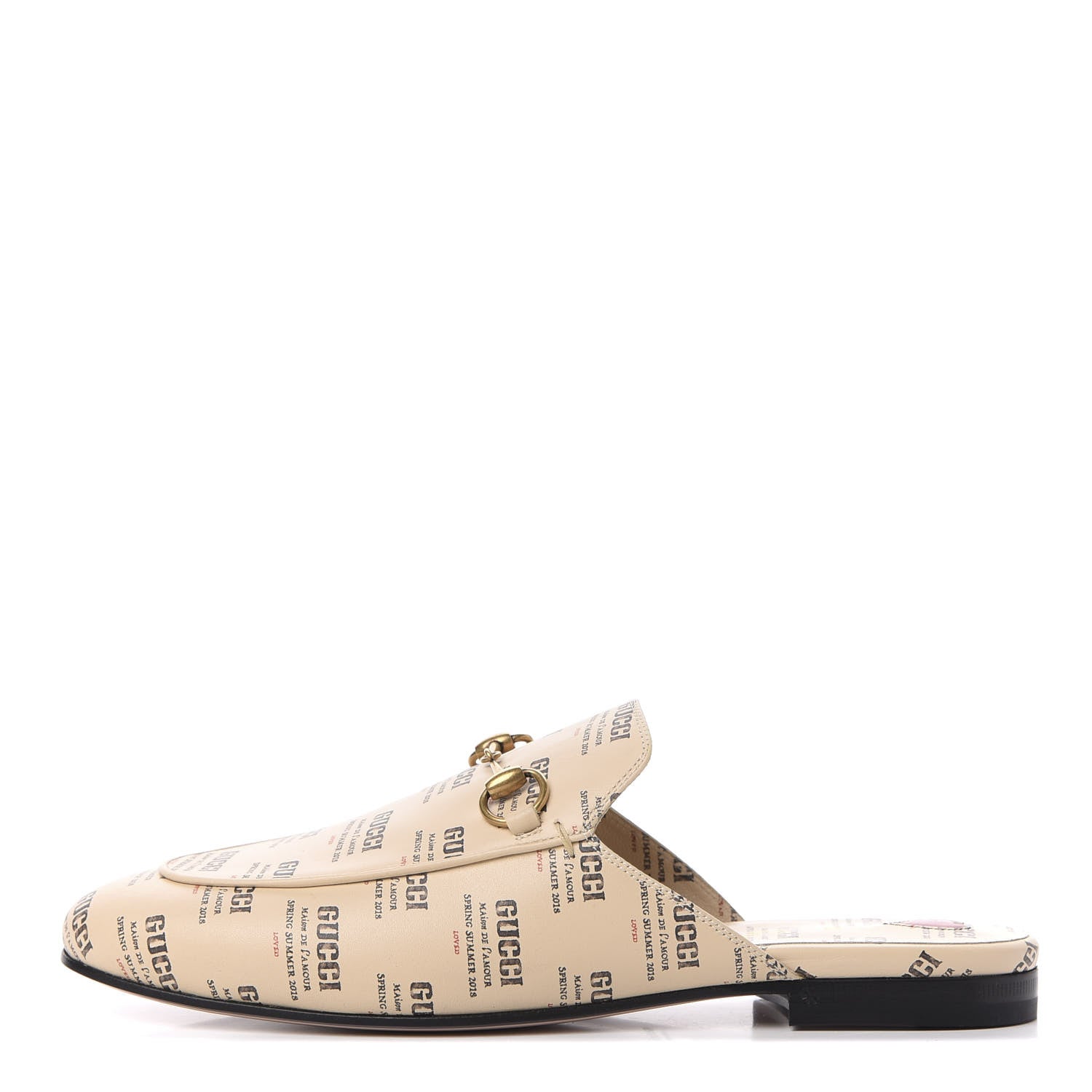 Gucci Calfskin Stamp Print Womens Princetown Slippers 38 Soy Black 1 of 11