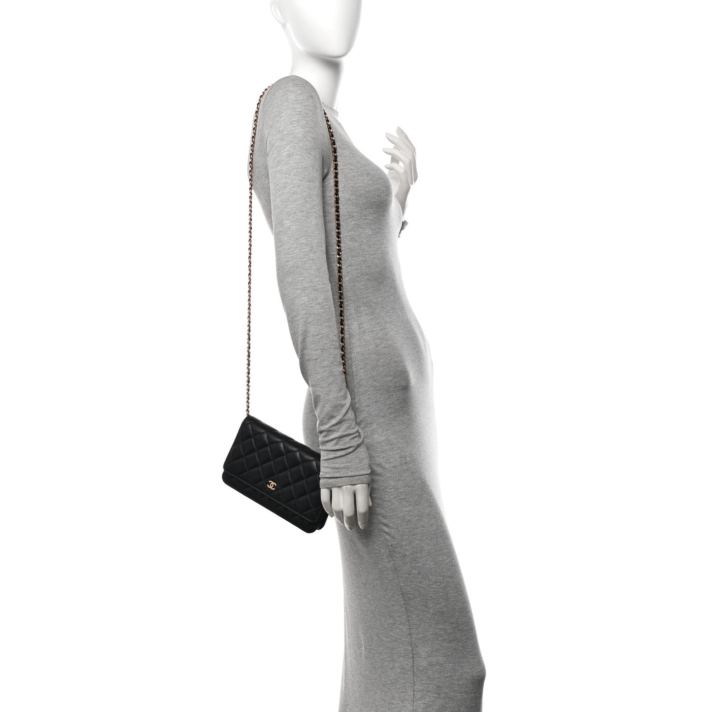 Lambskin Quilted Wallet On Chain WOC Black