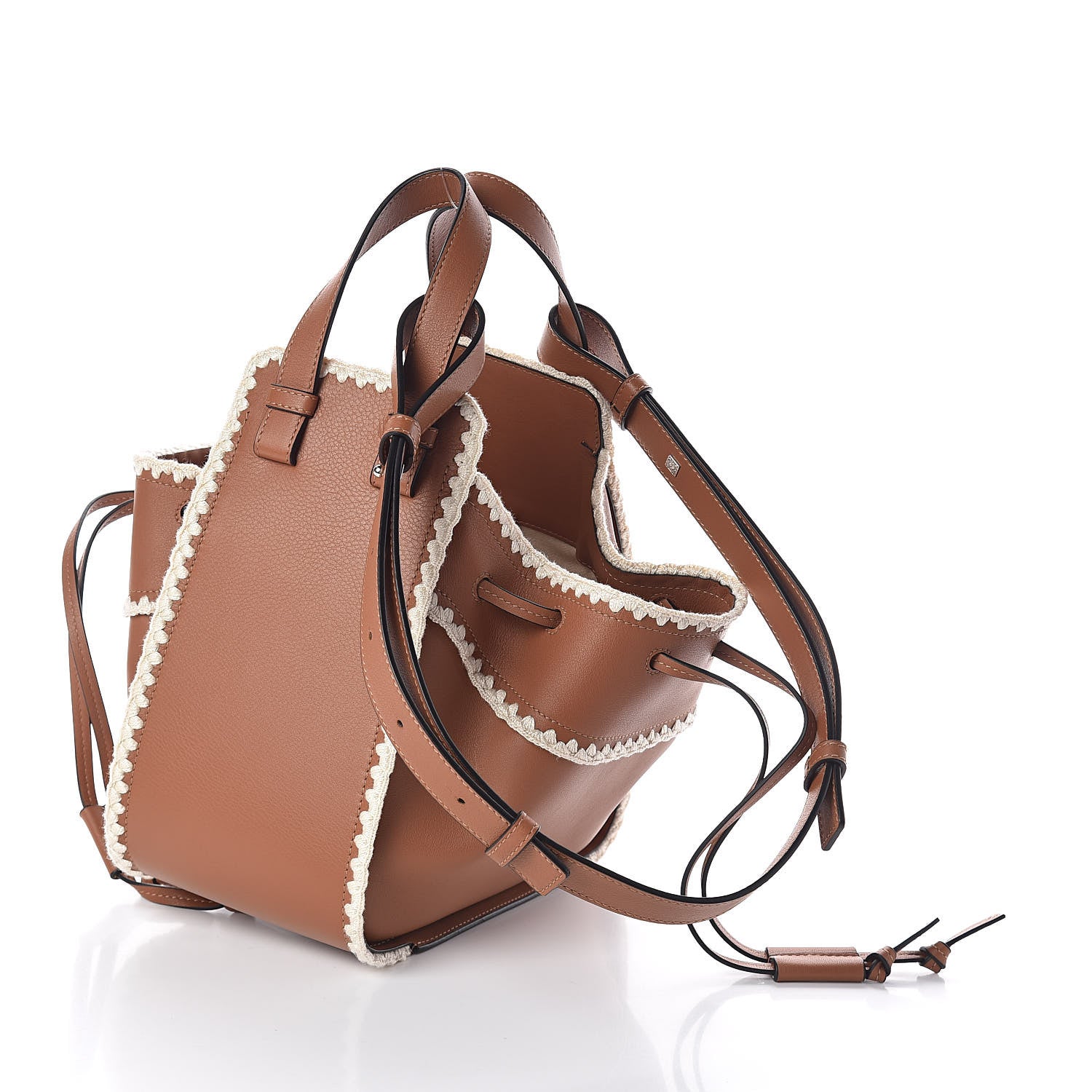 Loewe Calfskin Small Crochet Trim Hammock Shoulder Bag Tan 3 of 11