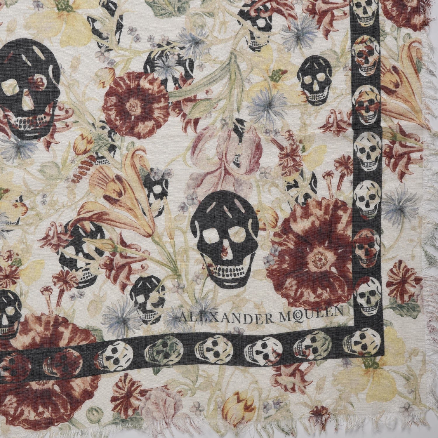 Alexander McQueen Silk Modal Midieval Flower Skull Scarf Ivory 4 of 5