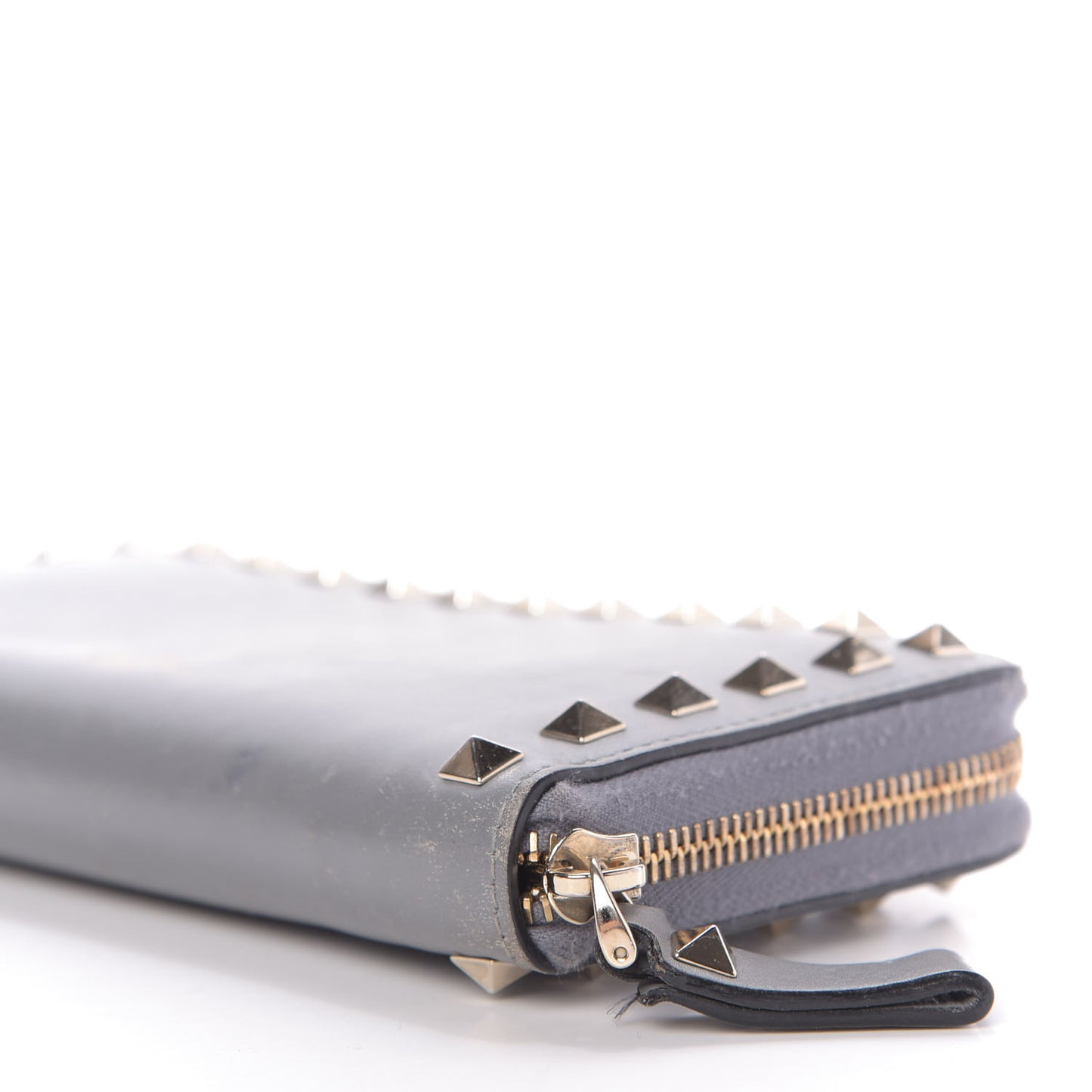 Calfskin Rockstud Zip Around Wallet Grey