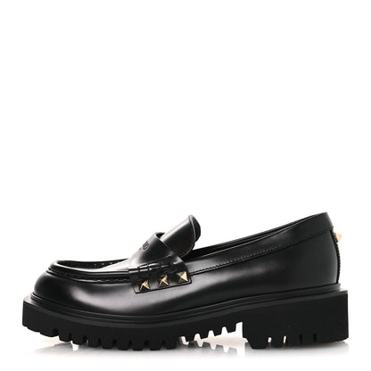 Valentino Garavani Calfskin Rockstud Loafers 35 Black 1 of 10