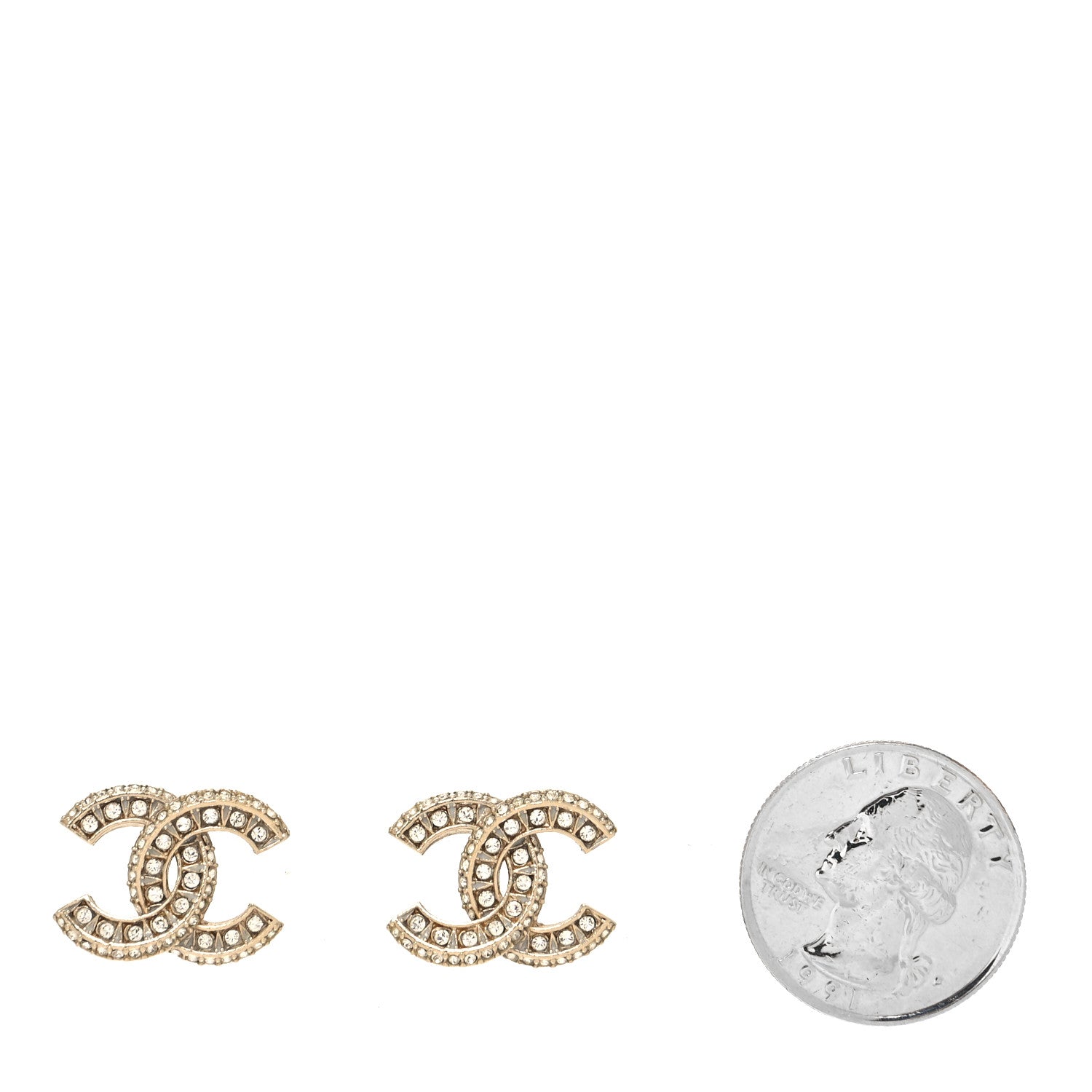 Chanel Crystal Timeless CC Earrings Light Gold 2 of 4