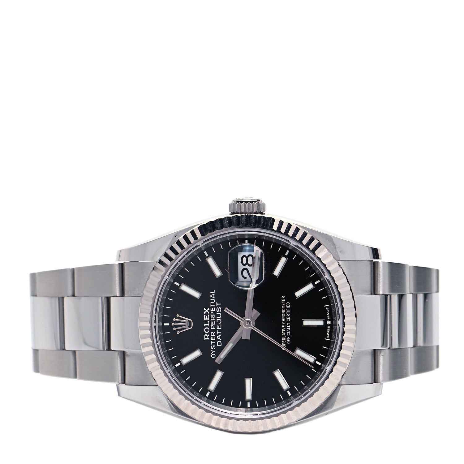Rolex Stainless Steel 18K White Gold 36mm Oyster Perpetual Datejust Watch Bright Black 126234 2 of 4