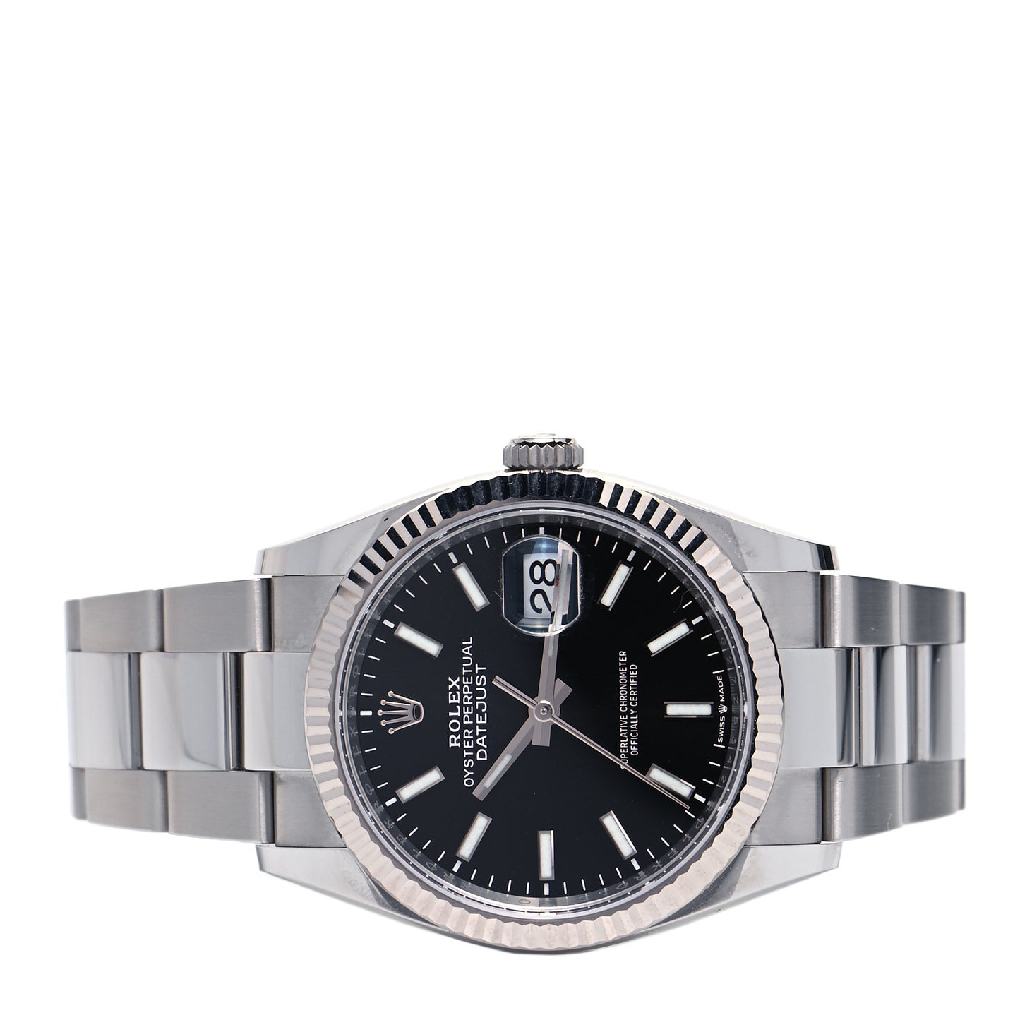 Stainless Steel 18K White Gold 36mm Oyster Perpetual Datejust Watch Bright Black 126234