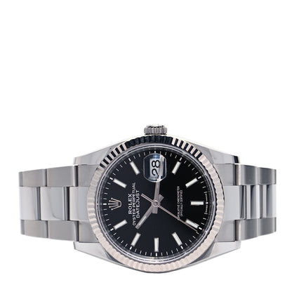 Rolex Stainless Steel 18K White Gold 36mm Oyster Perpetual Datejust Watch Bright Black 126234 2 of 4