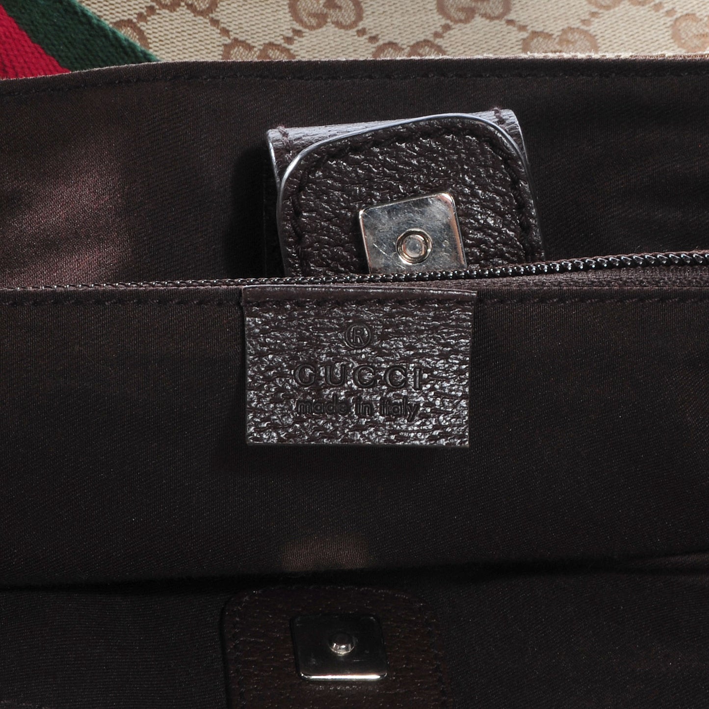 GG Monogram Medium Web Handle Double Pocket Tote Brown