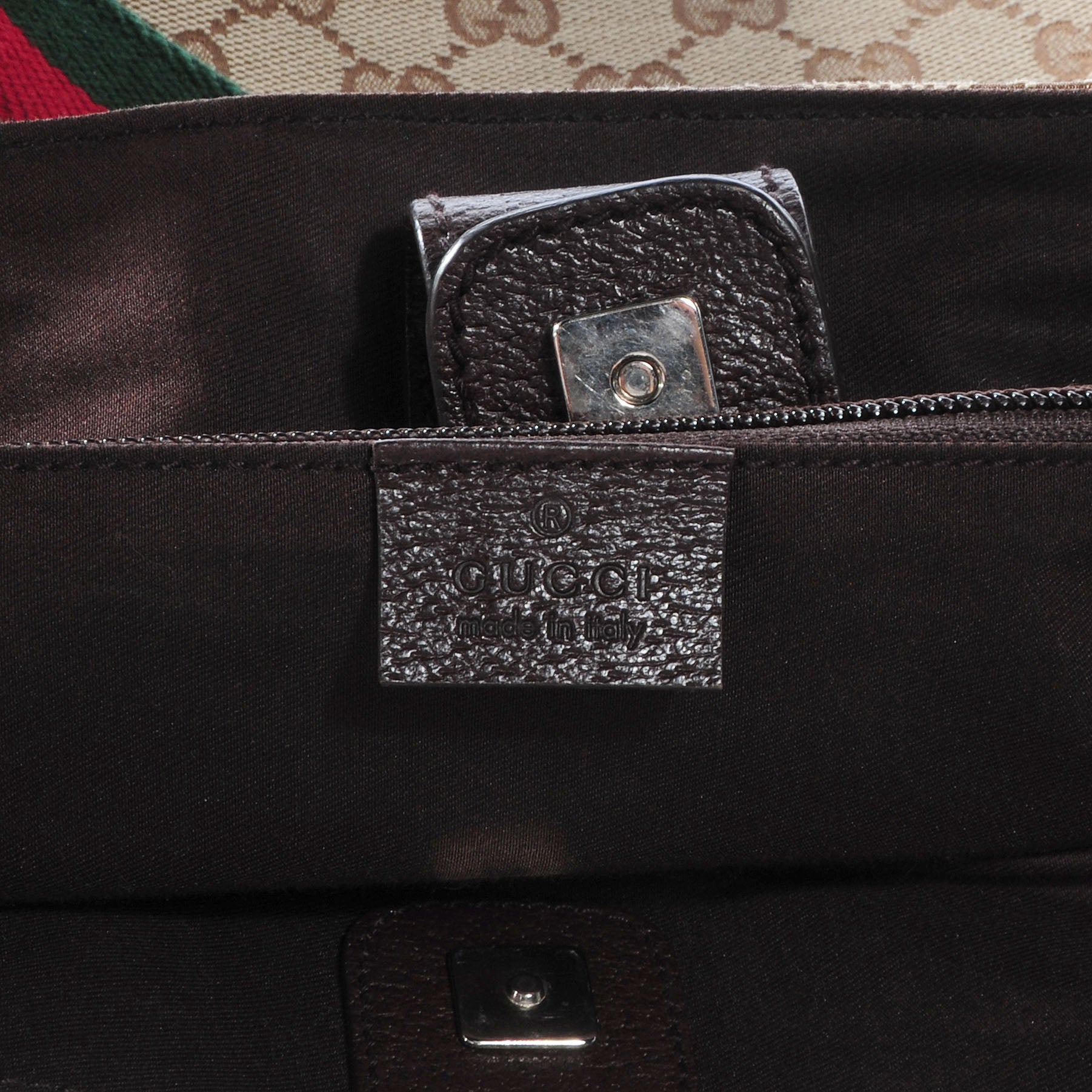 Gucci GG Monogram Medium Web Handle Double Pocket Tote Brown 6 of 7