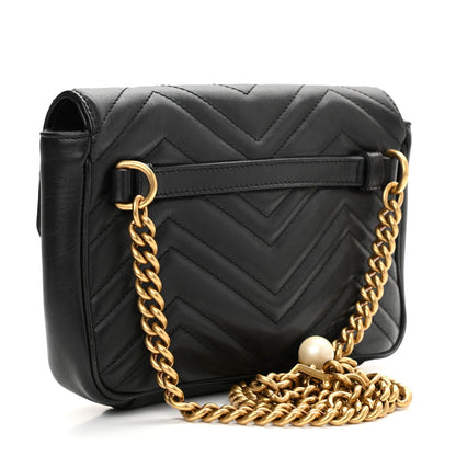 Gucci Calfskin Matelasse Pearly GG Marmont Chain Belt Bag Black 3 of 15