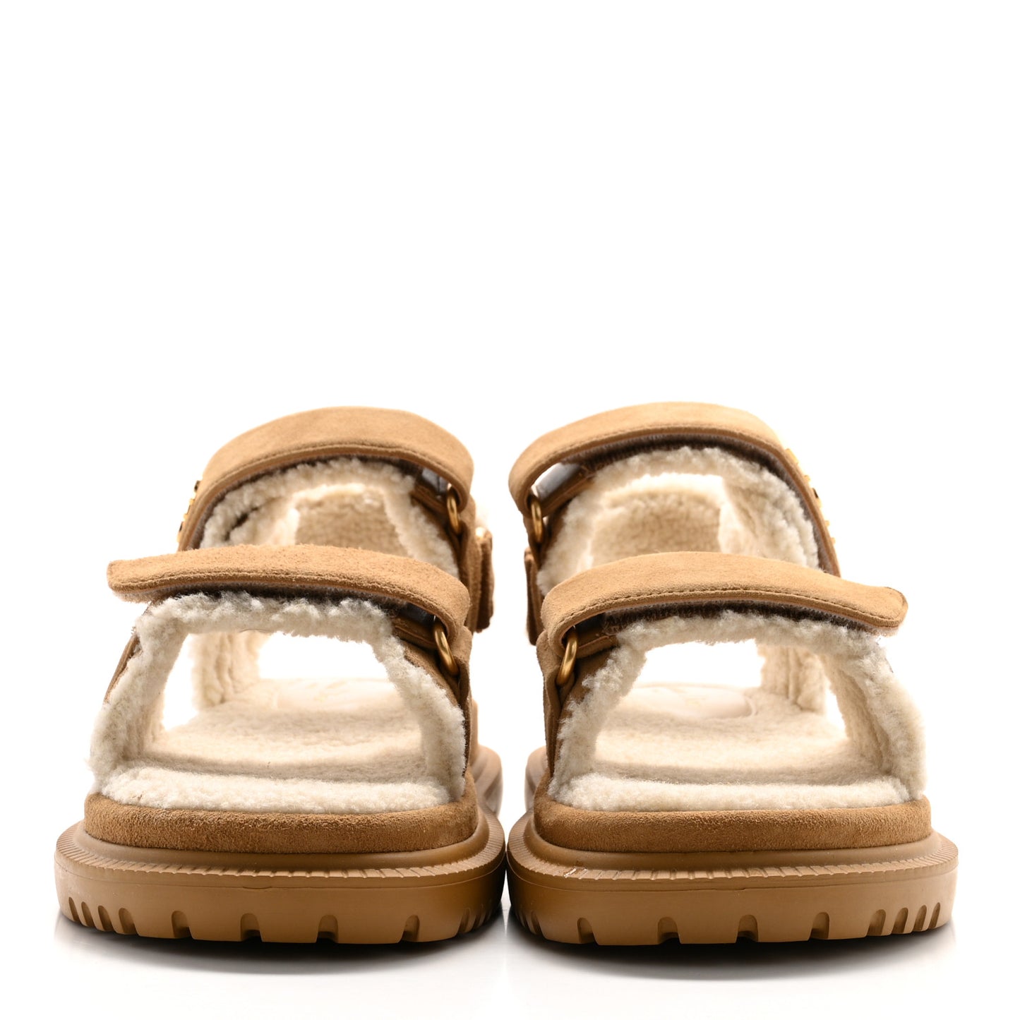 Suede Shearling Dioract 10mm Sandals 38 Beige