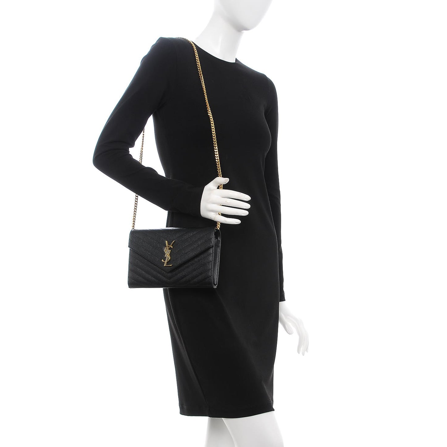 Grain De Poudre Matelasse Chevron Monogram Chain Wallet Black