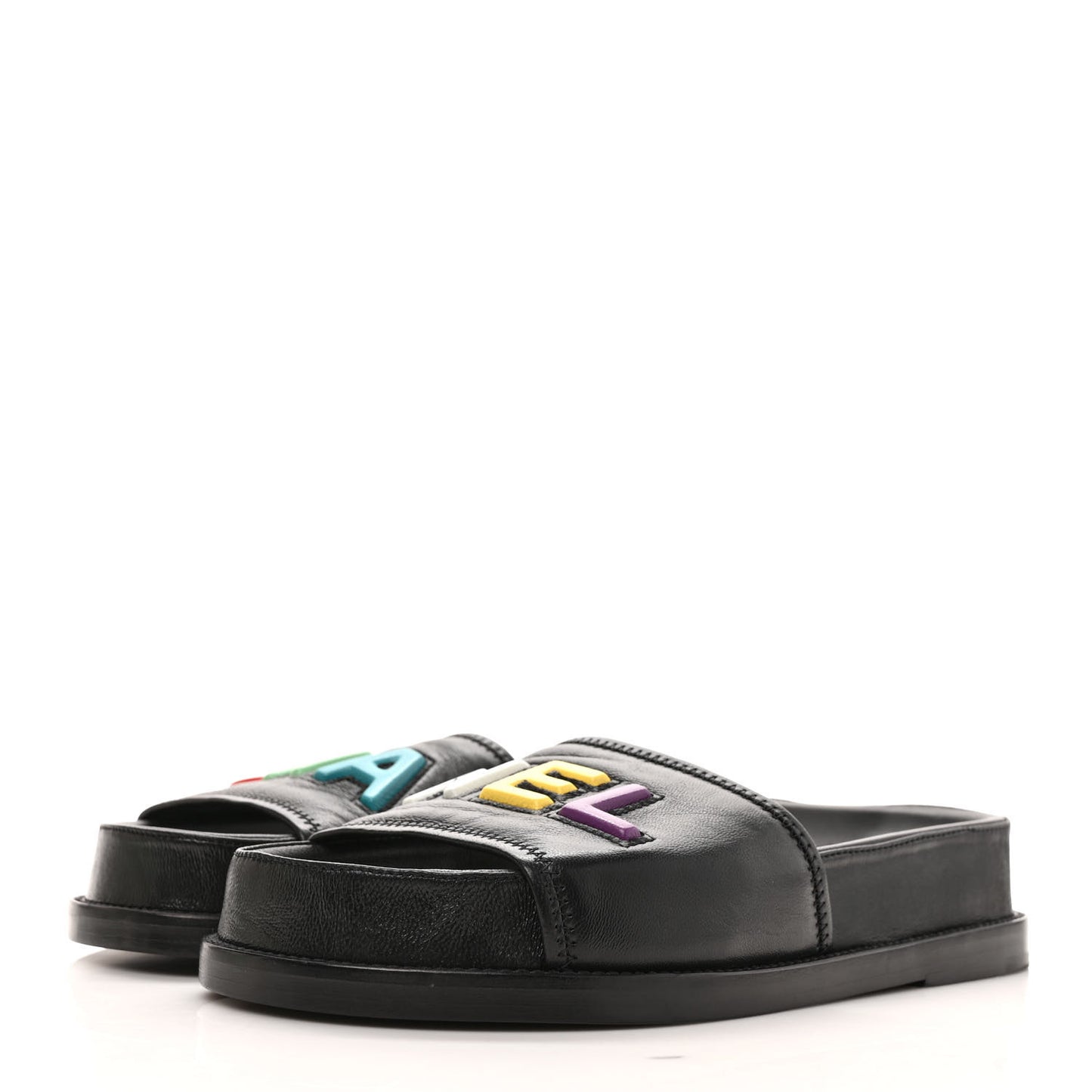 Lambskin Cha-Nel Mule Sandals 36.5 Black Multicolor