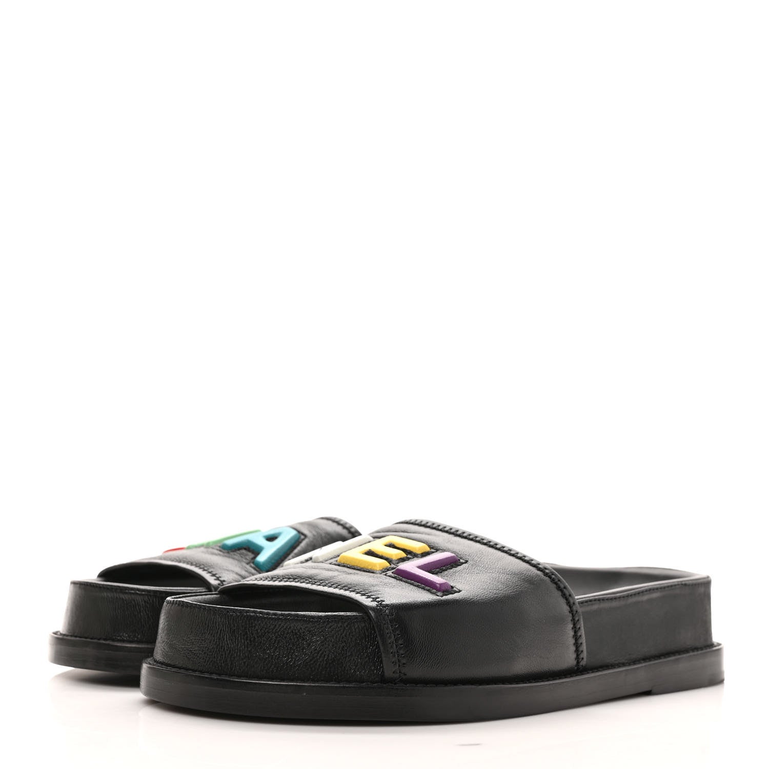 Chanel Lambskin Cha-Nel Mule Sandals 36.5 Black Multicolor 3 of 10