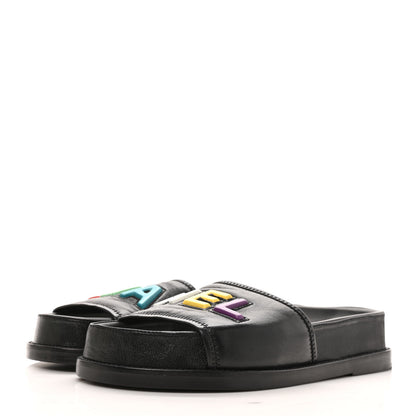Chanel Lambskin Cha-Nel Mule Sandals 36.5 Black Multicolor 3 of 10