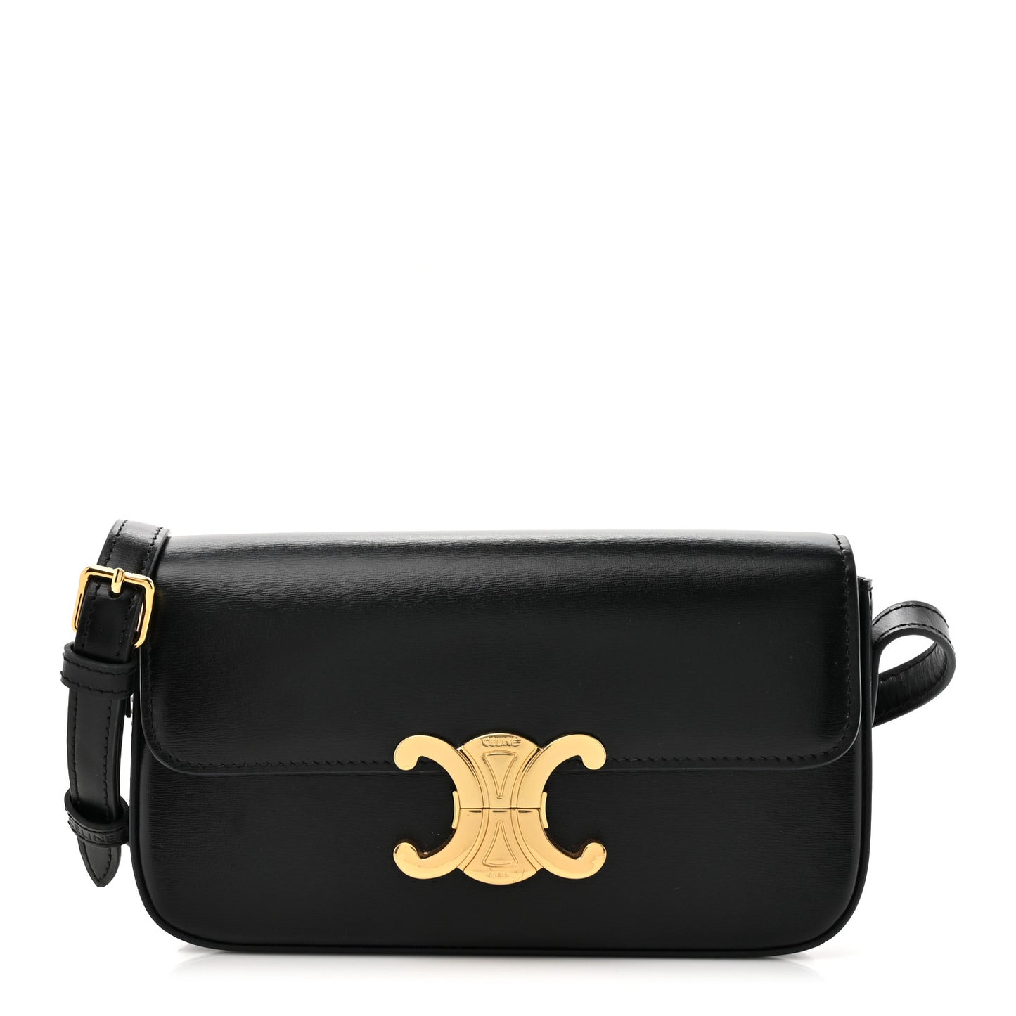 Shiny Calfskin Triomphe Shoulder Bag Black