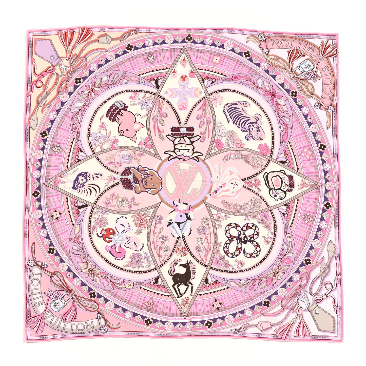 Silk Superstition LV Square Scarf Rose Clair