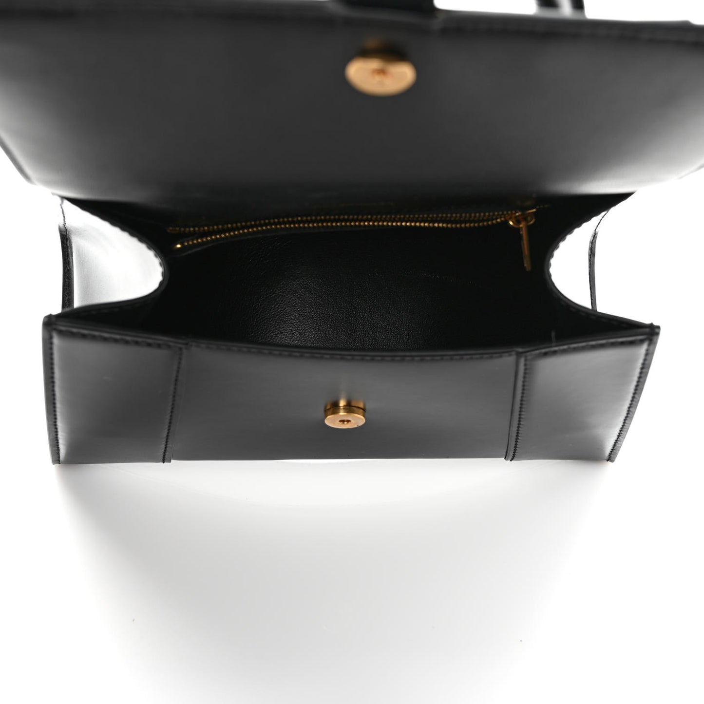 Shiny Box Calfskin Small Hourglass Top Handle Bag Black