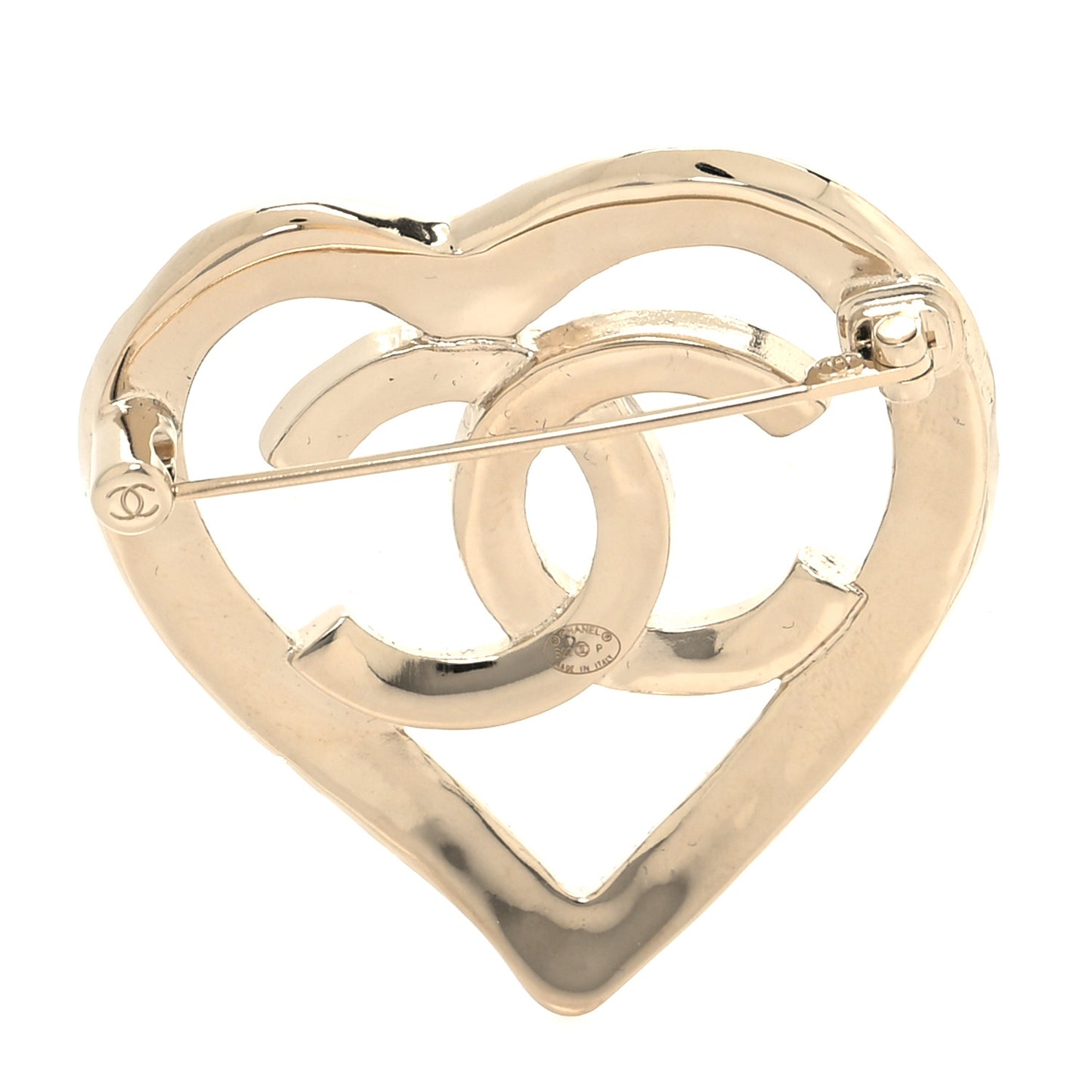 Metal CC Heart Coco In Love Brooch Gold
