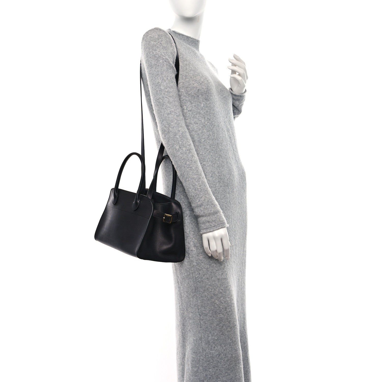 The Row Polished Saddle Calfskin Soft Margaux 10 Bag Black 2 of 9
