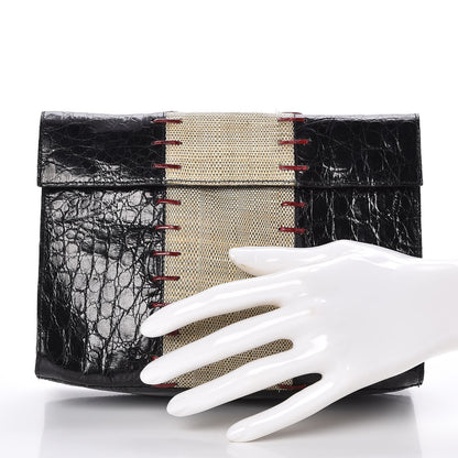 Nancy Gonzalez Crocodile Linen Clutch Black 2 of 6