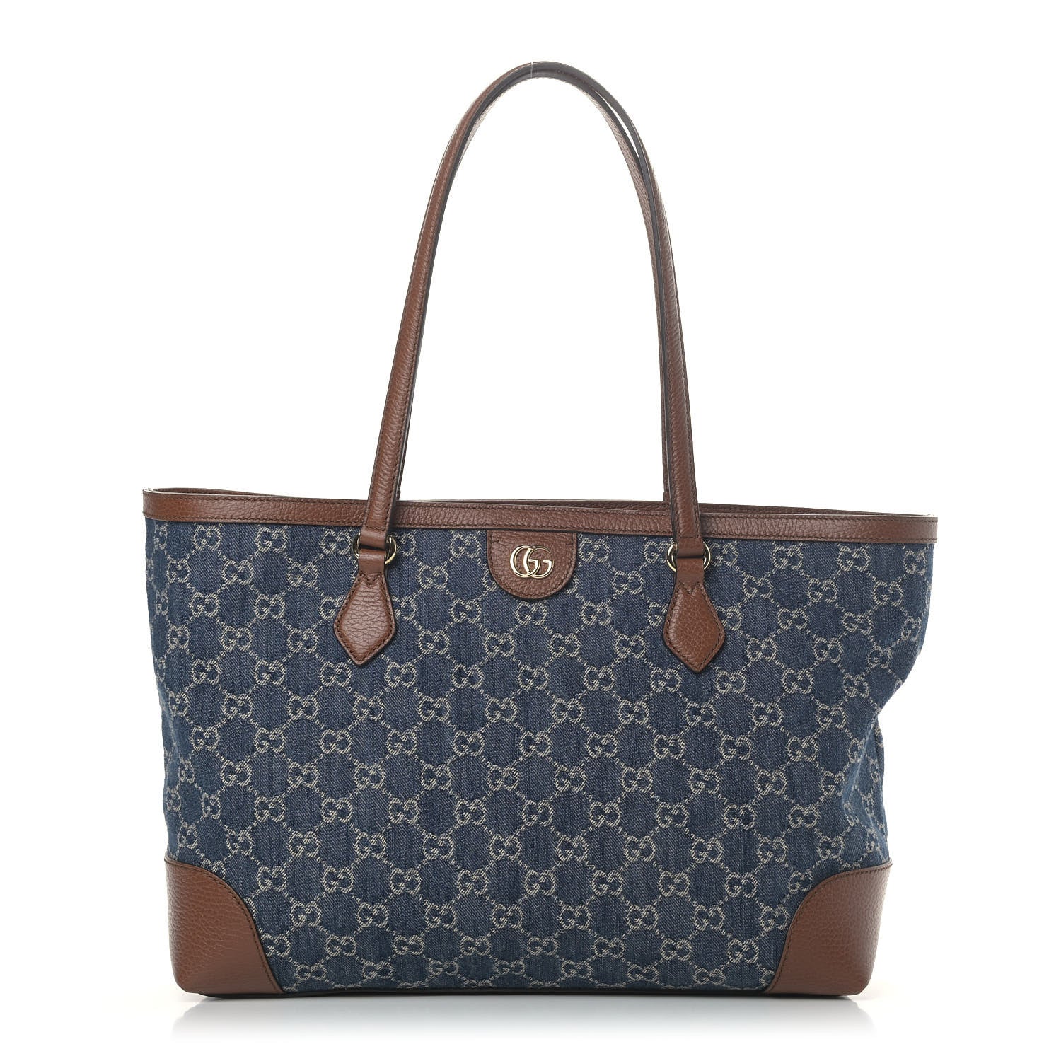 Gucci New Denim GG Monogram Medium Ophidia Shopping Tote Blue Tea Cuir 1 of 5