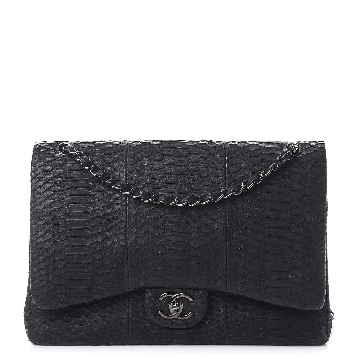 Matte Python Maxi Double Flap Black
