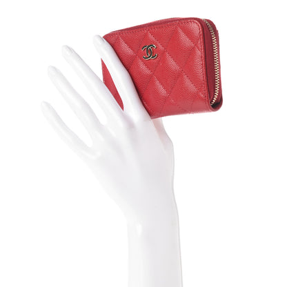 Chanel Caviar Quilted Zip Coin Purse Wallet Red 2 of 8