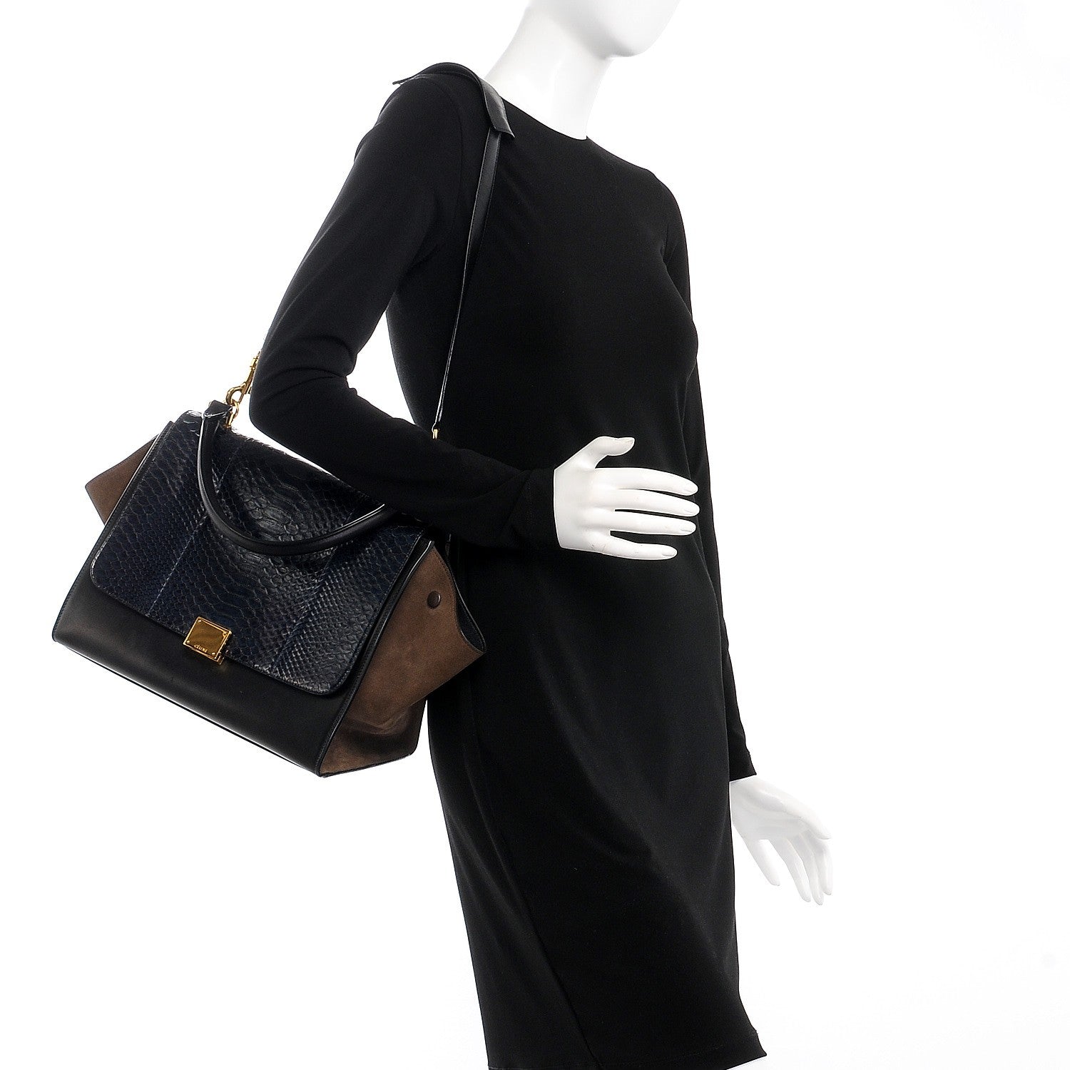 Celine Python Suede Medium Trapeze Midnight 2 of 11