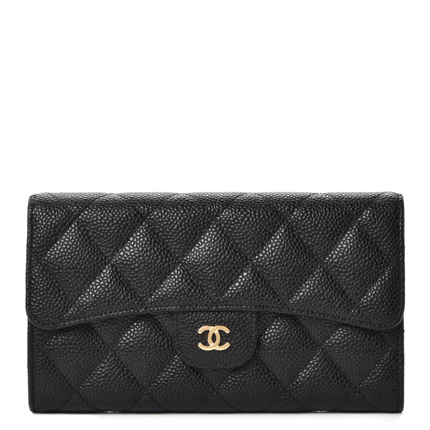 Caviar Quilted Large Flap Wallet Black