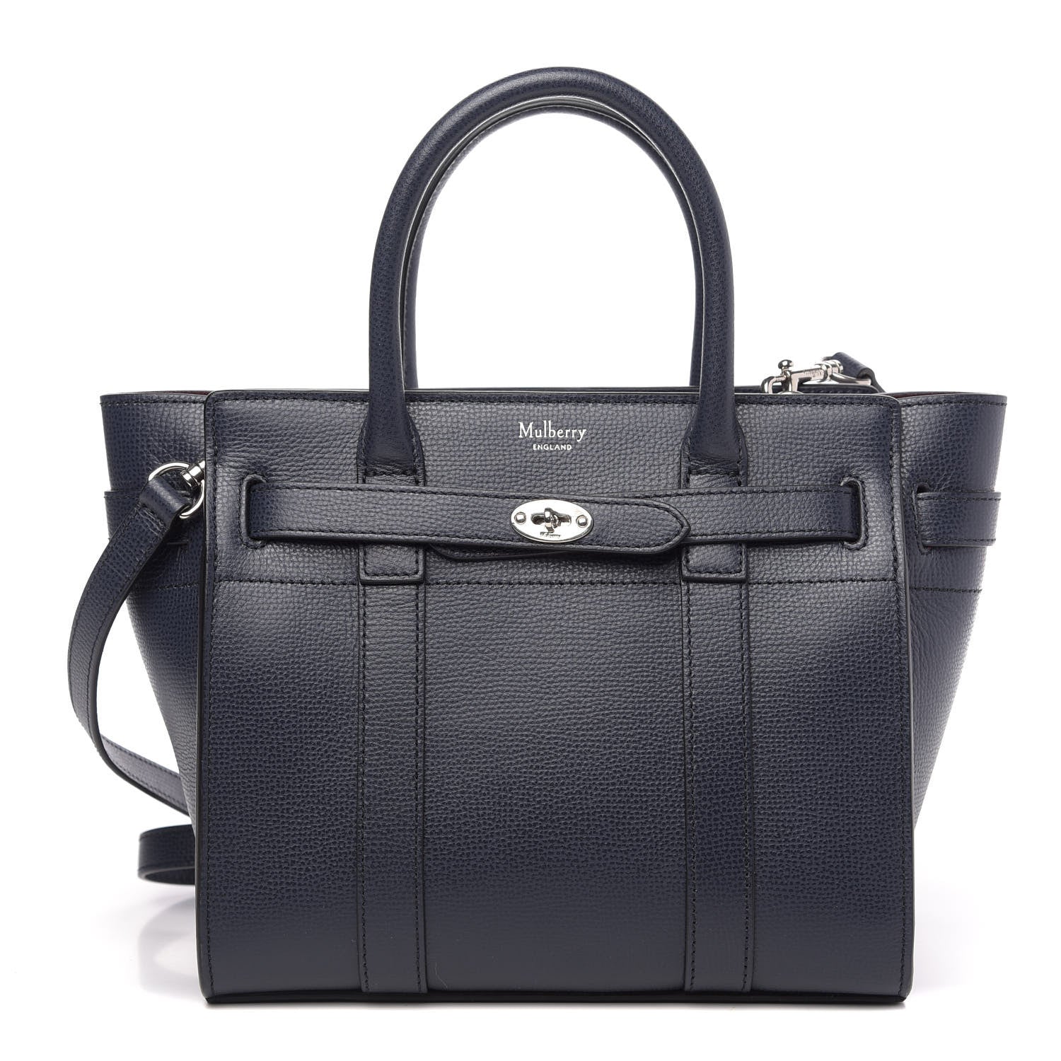 Mulberry Small Classic Grain Mini Bayswater Zip Tote Navy 1 of 10