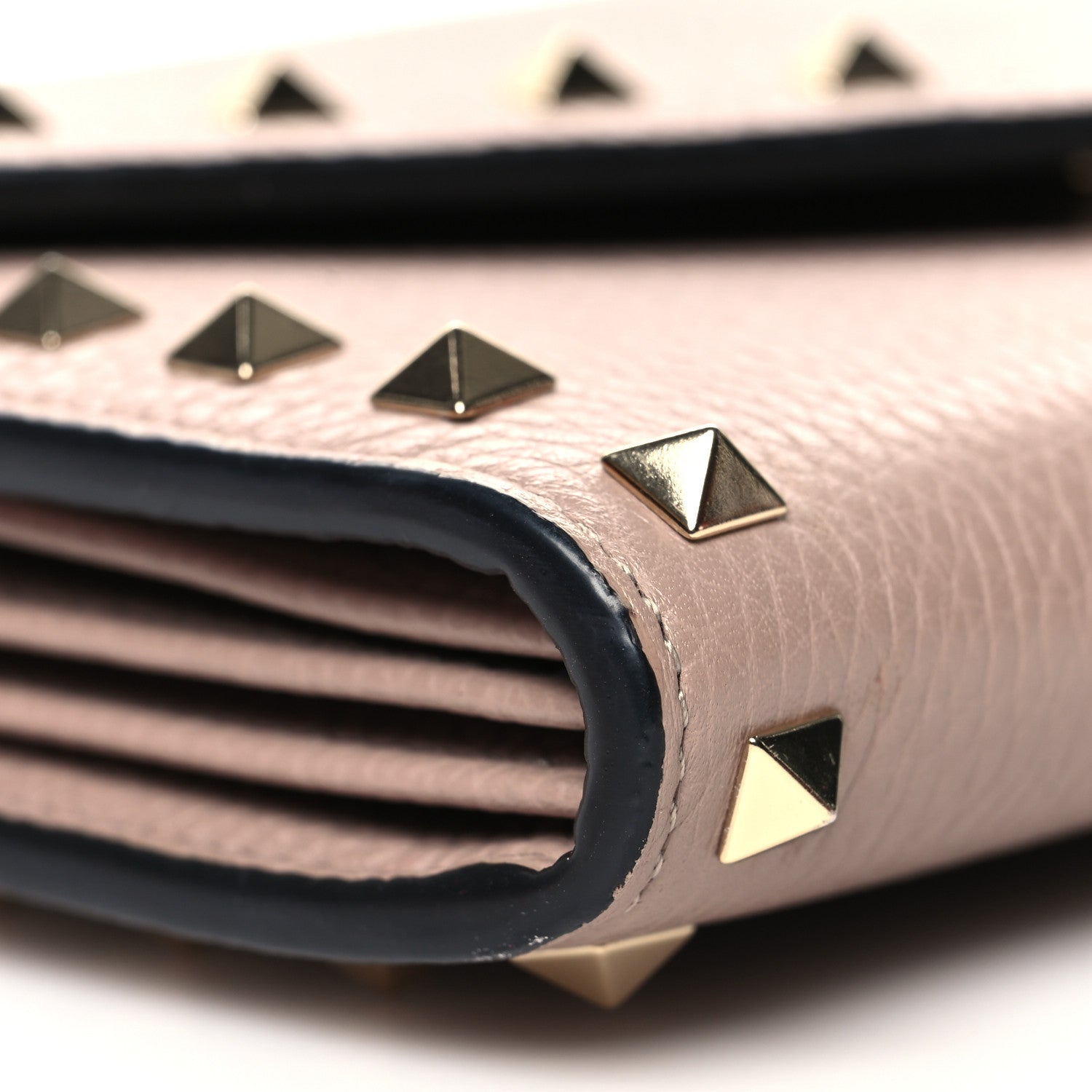 Valentino Garavani Pebbled Calfskin Rockstud Envelope Wallet on Chain Poudre 8 of 12