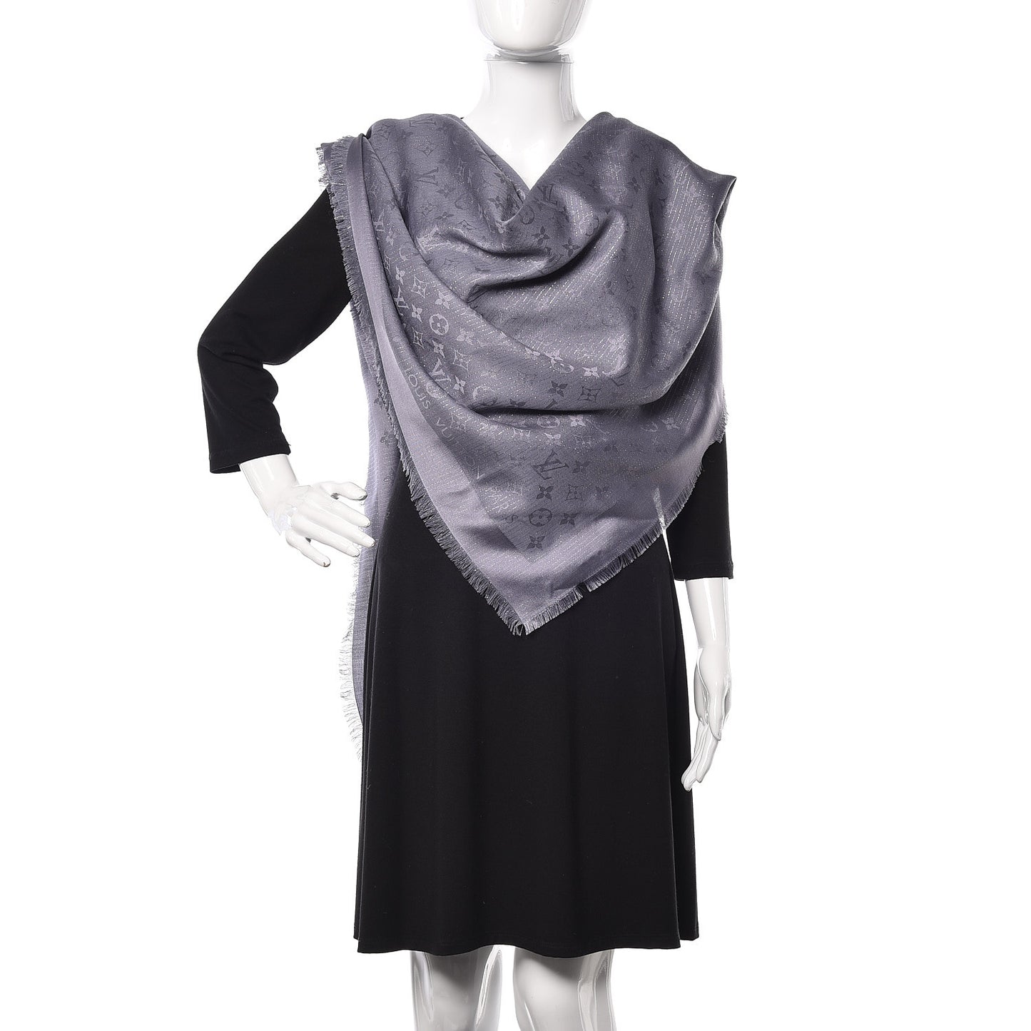 Wool Silk Monogram Glimmer Shawl Gris Blue