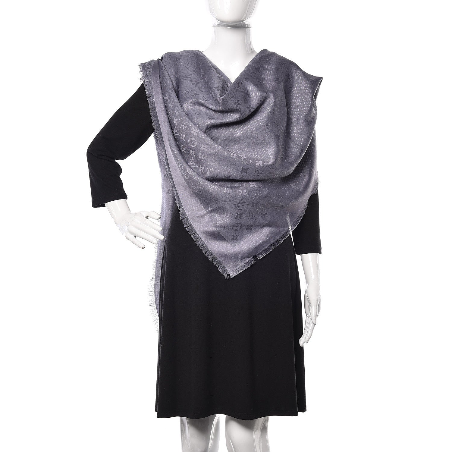 Louis Vuitton Wool Silk Monogram Glimmer Shawl Gris Blue 2 of 4
