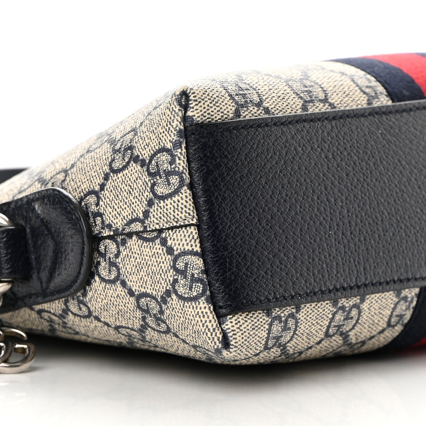 GG Supreme Monogram Textured Dollar Calfskin Web Small Ophidia Dome Shoulder Bag Beige Blue