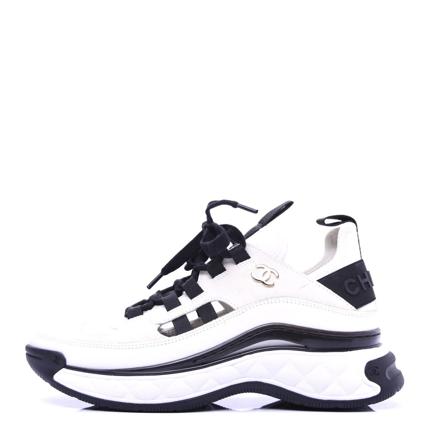 Calfskin Suede Nylon Grosgrain CC Sneakers 36 White Black